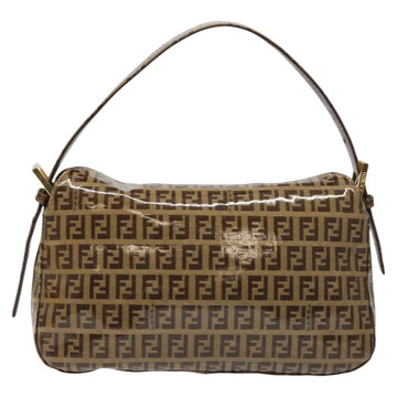 FENDI Zucchino Canvas Mamma Baguette Bag Enamel Brown Gold Auth yk18443V - 0