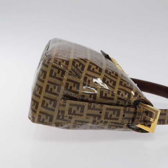 FENDI Zucchino Canvas Mamma Baguette Bag Enamel Brown Gold Auth yk18443V