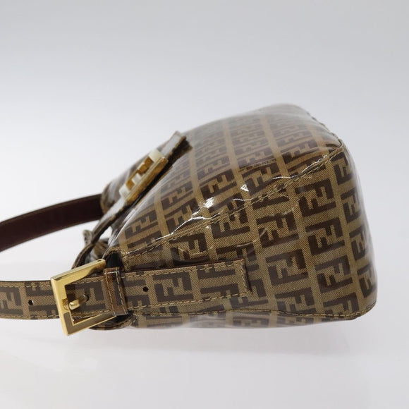 FENDI Zucchino Canvas Mamma Baguette Bag Enamel Brown Gold Auth yk18443V