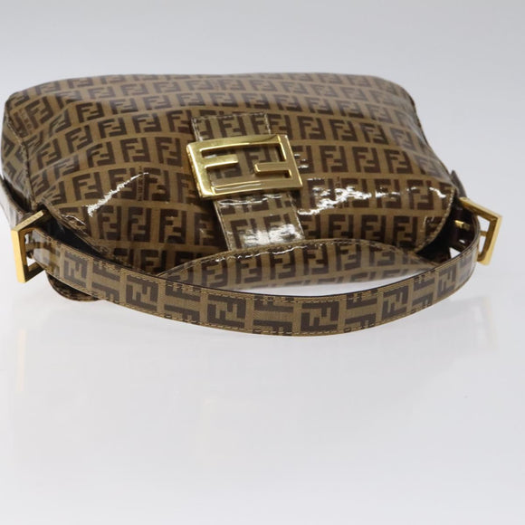 FENDI Zucchino Canvas Mamma Baguette Bag Enamel Brown Gold Auth yk18443V