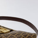 FENDI Zucchino Canvas Mamma Baguette Bag Enamel Brown Gold Auth yk18443V-8