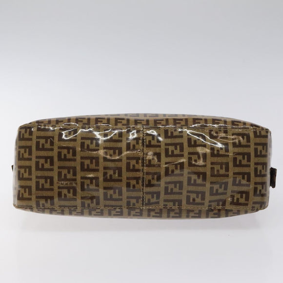 FENDI Zucchino Canvas Mamma Baguette Bag Enamel Brown Gold Auth yk18443V