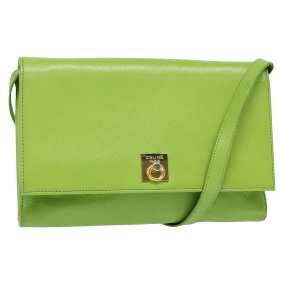CELINE Shoulder Bag Leather Green Gold Auth yk18448