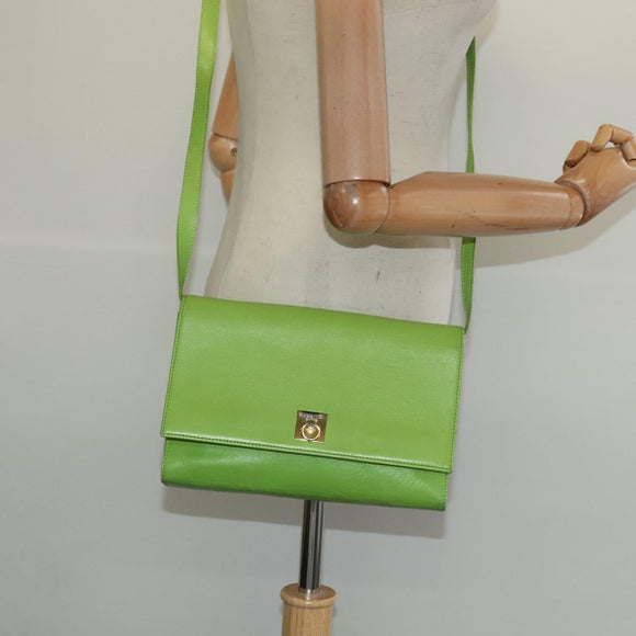 CELINE Shoulder Bag Leather Green Gold Auth yk18448