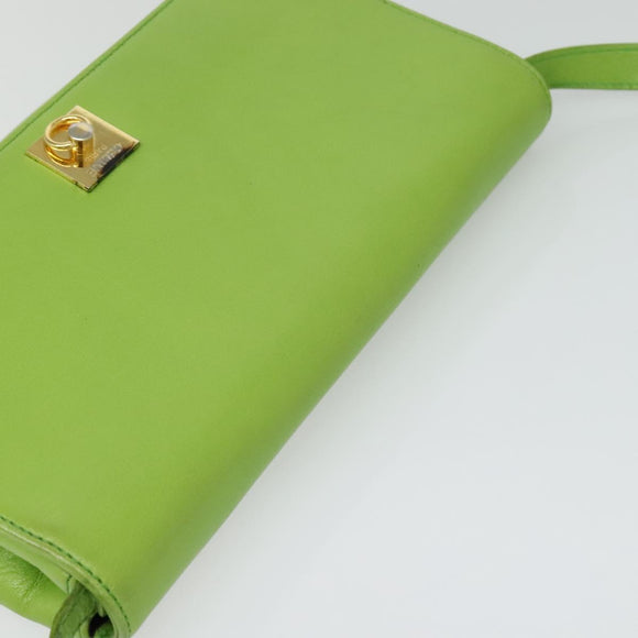 CELINE Shoulder Bag Leather Green Gold Auth yk18448