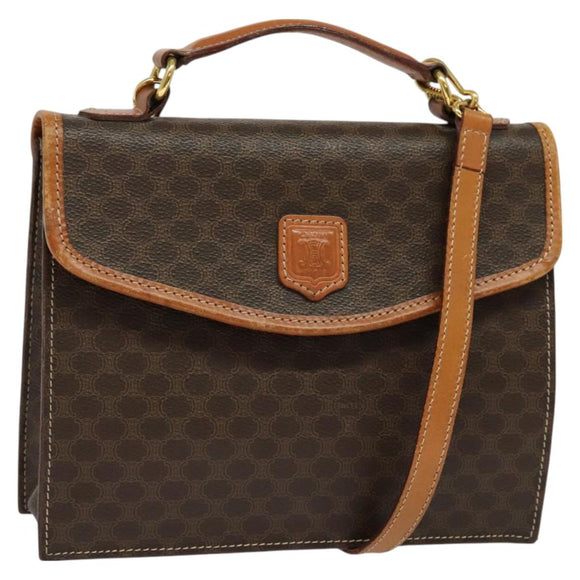 CELINE Macadam Canvas Hand Bag PVC Leather 2way Brown Gold Auth yk18454
