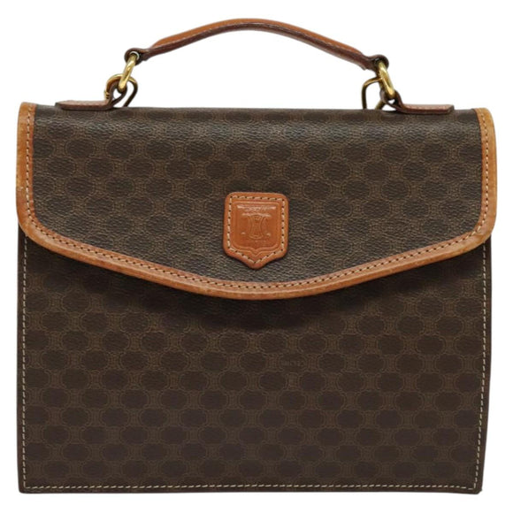CELINE Macadam Canvas Hand Bag PVC Leather 2way Brown Gold Auth yk18454