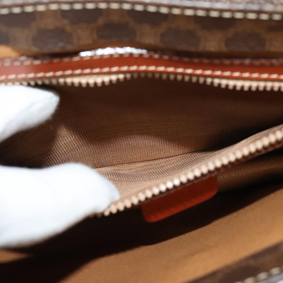 CELINE Macadam Canvas Hand Bag PVC Leather 2way Brown Gold Auth yk18454