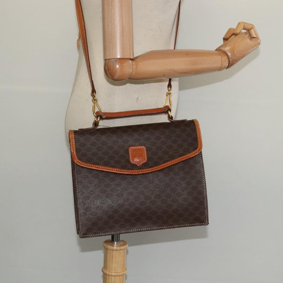 CELINE Macadam Canvas Hand Bag PVC Leather 2way Brown Gold Auth yk18454