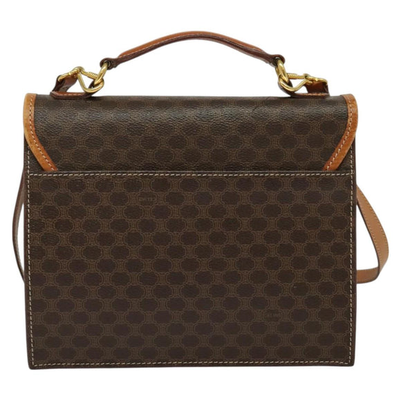 CELINE Macadam Canvas Hand Bag PVC Leather 2way Brown Gold Auth yk18454