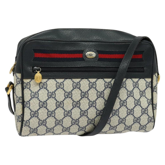 GUCCI GG Supreme Sherry Line Shoulder Bag PVC Navy Gold 001 56 6472 Auth yk18475