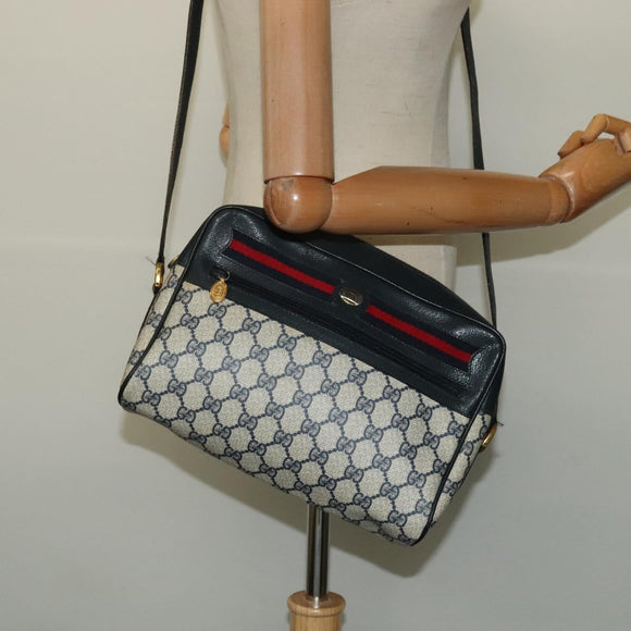 GUCCI GG Supreme Sherry Line Shoulder Bag PVC Navy Gold 001 56 6472 Auth yk18475