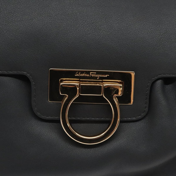 Salvatore Ferragamo Gancini Chain Shoulder Bag Leather Gray Gold Auth yk18490