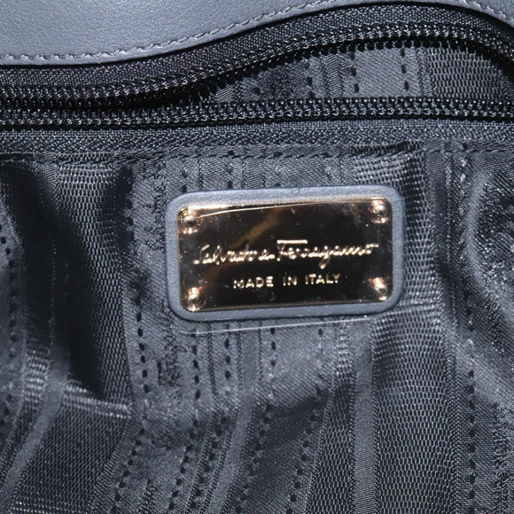 Salvatore Ferragamo Gancini Chain Shoulder Bag Leather Gray Gold Auth yk18490