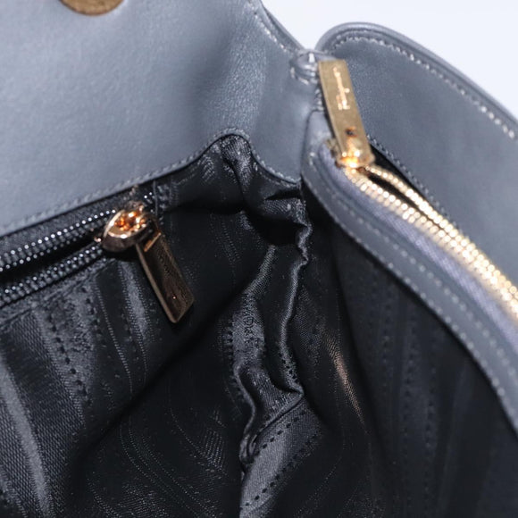 Salvatore Ferragamo Gancini Chain Shoulder Bag Leather Gray Gold Auth yk18490