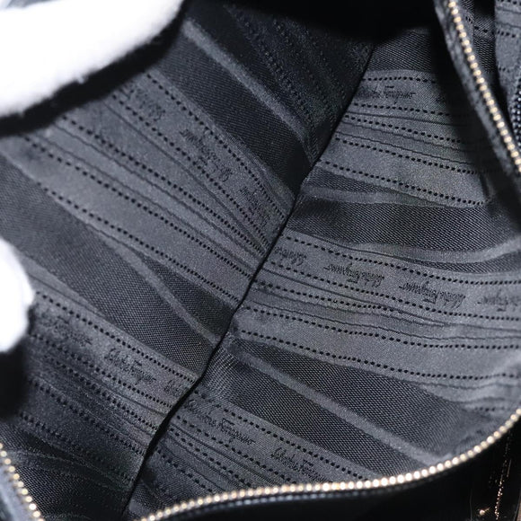 Salvatore Ferragamo Gancini Chain Shoulder Bag Leather Gray Gold Auth yk18490