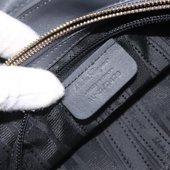 Salvatore Ferragamo Gancini Chain Shoulder Bag Leather Gray Gold Auth yk18490