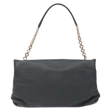 Salvatore Ferragamo Gancini Chain Shoulder Bag Leather Gray Gold Auth yk18490 - 0