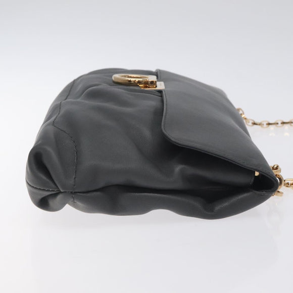 Salvatore Ferragamo Gancini Chain Shoulder Bag Leather Gray Gold Auth yk18490