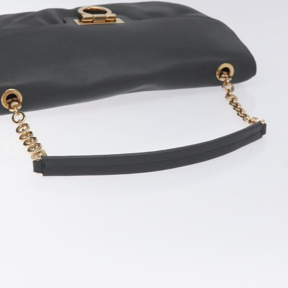 Salvatore Ferragamo Gancini Chain Shoulder Bag Leather Gray Gold Auth yk18490
