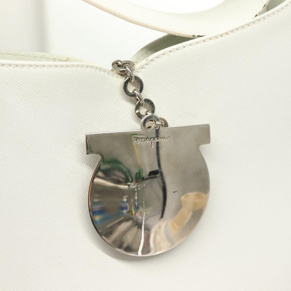 Salvatore Ferragamo Shoulder Bag Leather White Silver Auth yk18499