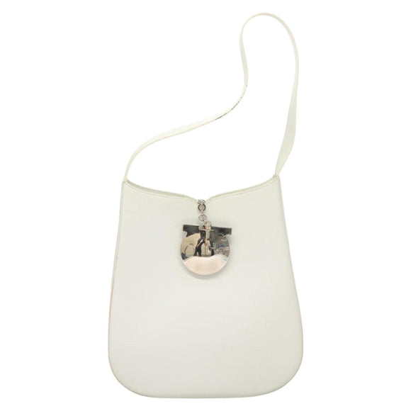 Salvatore Ferragamo Shoulder Bag Leather White Silver Auth yk18499