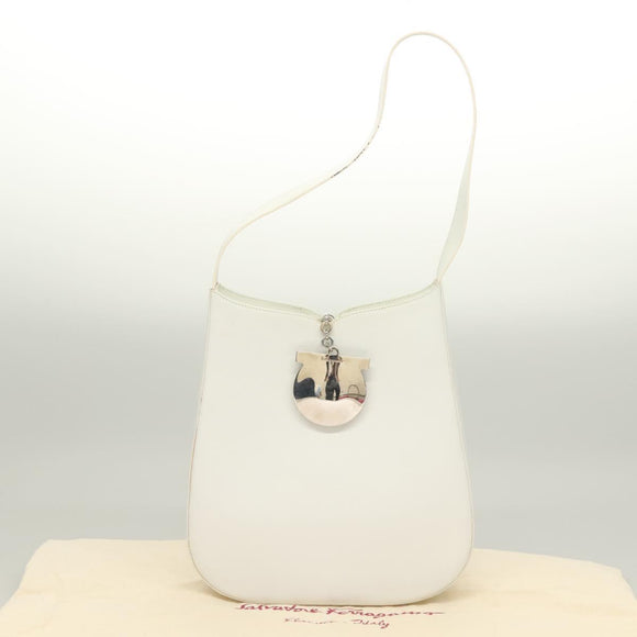 Salvatore Ferragamo Shoulder Bag Leather White Silver Auth yk18499