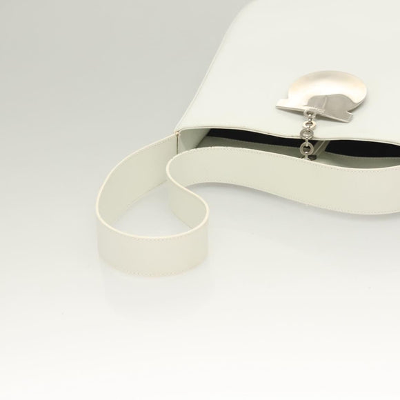 Salvatore Ferragamo Shoulder Bag Leather White Silver Auth yk18499