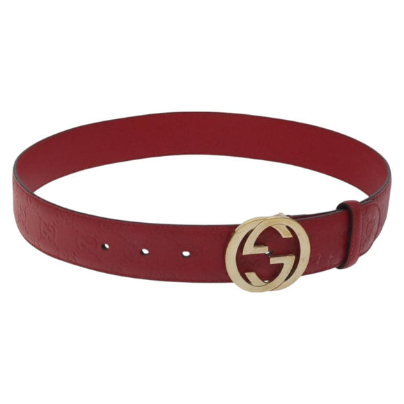 GUCCI Interlocking Guccissima GG Canvas Belt 35.4"" Red 370543 Auth yk18513