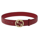 GUCCI Interlocking Guccissima GG Canvas Belt 35.4"" Red 370543 Auth yk18513-2