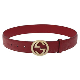 GUCCI Interlocking Guccissima GG Canvas Belt 35.4"" Red 370543 Auth yk18513 - 0