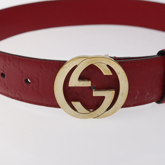 GUCCI Interlocking Guccissima GG Canvas Belt 35.4"" Red 370543 Auth yk18513