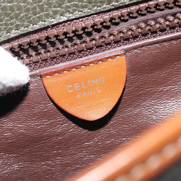 CELINE Shoulder Bag Leather Khaki Gold Auth yk18543