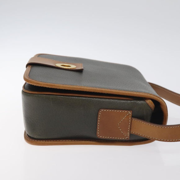 CELINE Shoulder Bag Leather Khaki Gold Auth yk18543