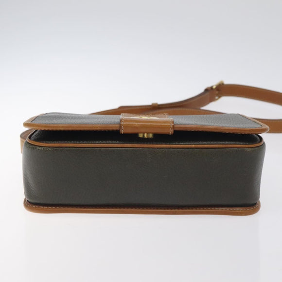 CELINE Shoulder Bag Leather Khaki Gold Auth yk18543