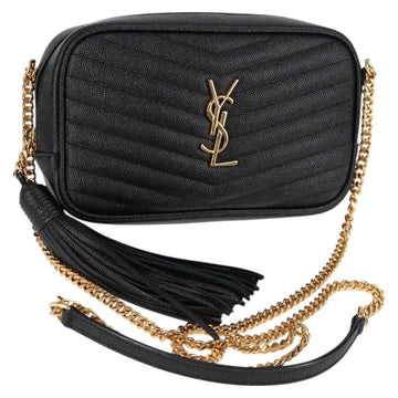 SAINT LAURENT Chain Lou Mini Shoulder Bag Leather Black Gold Auth yk18547A