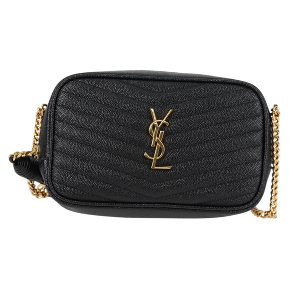SAINT LAURENT Chain Lou Mini Shoulder Bag Leather Black Gold Auth yk18547A