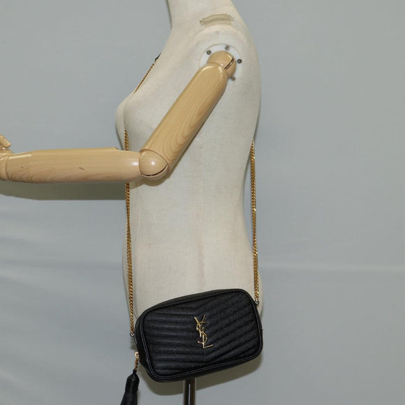 SAINT LAURENT Chain Lou Mini Shoulder Bag Leather Black Gold Auth yk18547A