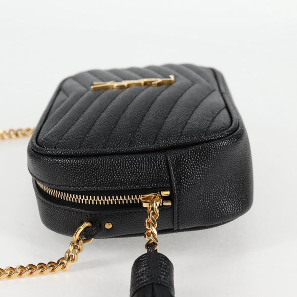 SAINT LAURENT Chain Lou Mini Shoulder Bag Leather Black Gold Auth yk18547A