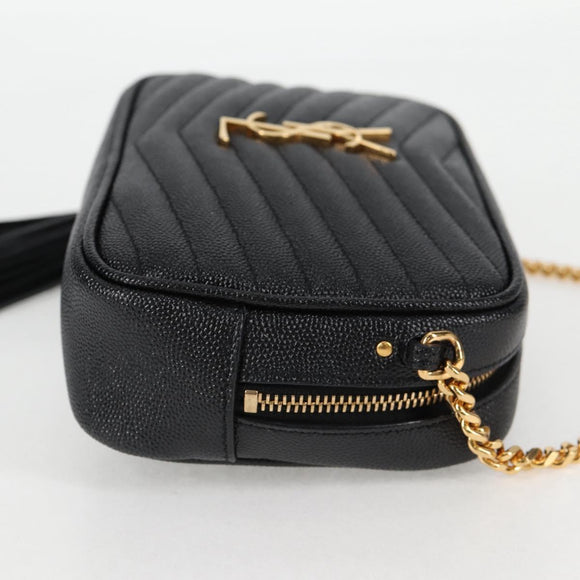 SAINT LAURENT Chain Lou Mini Shoulder Bag Leather Black Gold Auth yk18547A