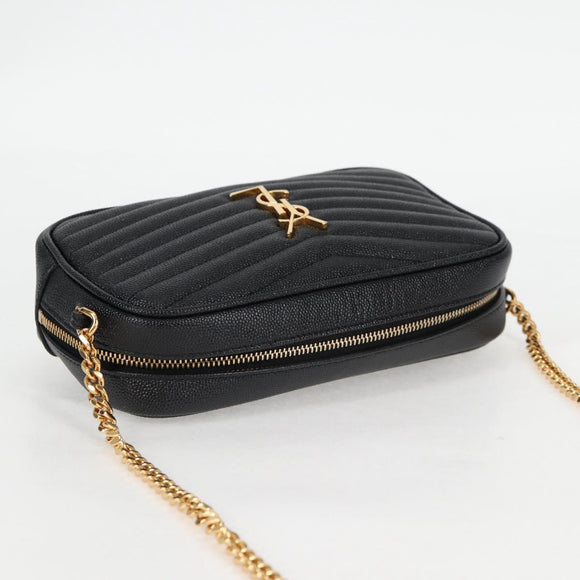 SAINT LAURENT Chain Lou Mini Shoulder Bag Leather Black Gold Auth yk18547A