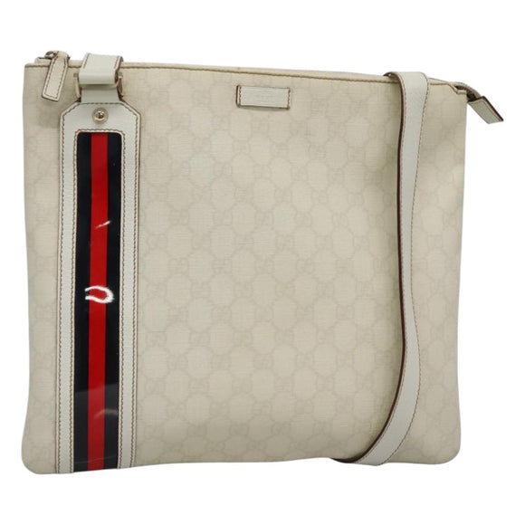 GUCCI GG Supreme Sherry Line Shoulder Bag PVC White Gold 152608 Auth yk18549