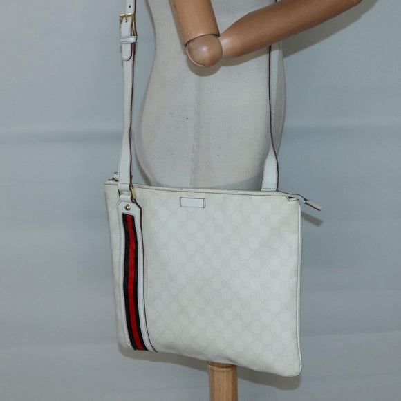 GUCCI GG Supreme Sherry Line Shoulder Bag PVC White Gold 152608 Auth yk18549