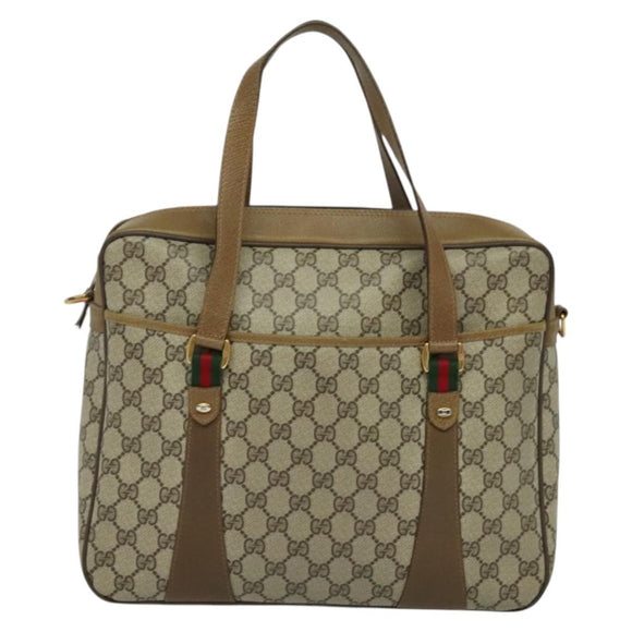 GUCCI GG Supreme Web Sherry Line Bag PVC 2way Beige Gold 40 02 015 Auth yk18574