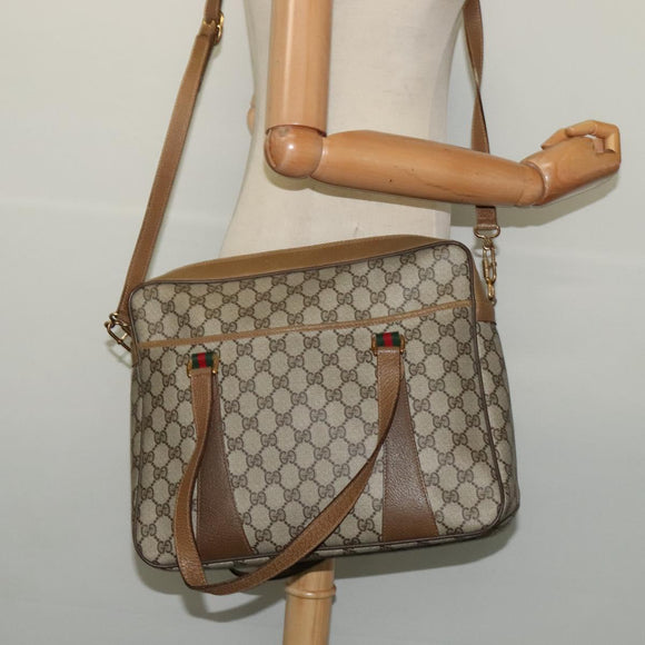 GUCCI GG Supreme Web Sherry Line Bag PVC 2way Beige Gold 40 02 015 Auth yk18574
