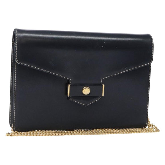Christian Dior Chain Shoulder Bag Leather Navy Gold Auth yk18586