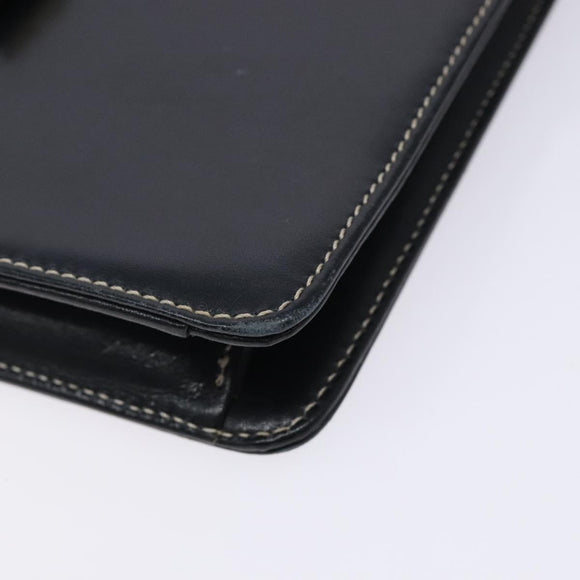 Christian Dior Chain Shoulder Bag Leather Navy Gold Auth yk18586