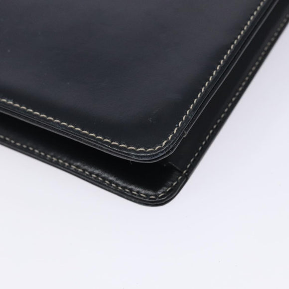 Christian Dior Chain Shoulder Bag Leather Navy Gold Auth yk18586