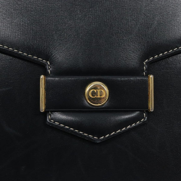 Christian Dior Chain Shoulder Bag Leather Navy Gold Auth yk18586