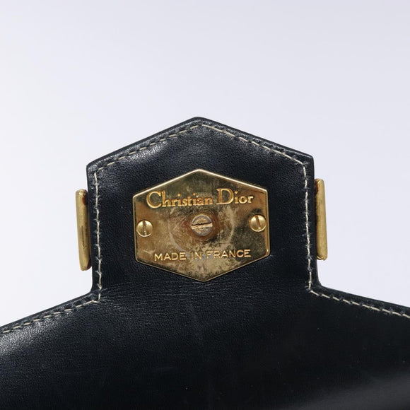 Christian Dior Chain Shoulder Bag Leather Navy Gold Auth yk18586